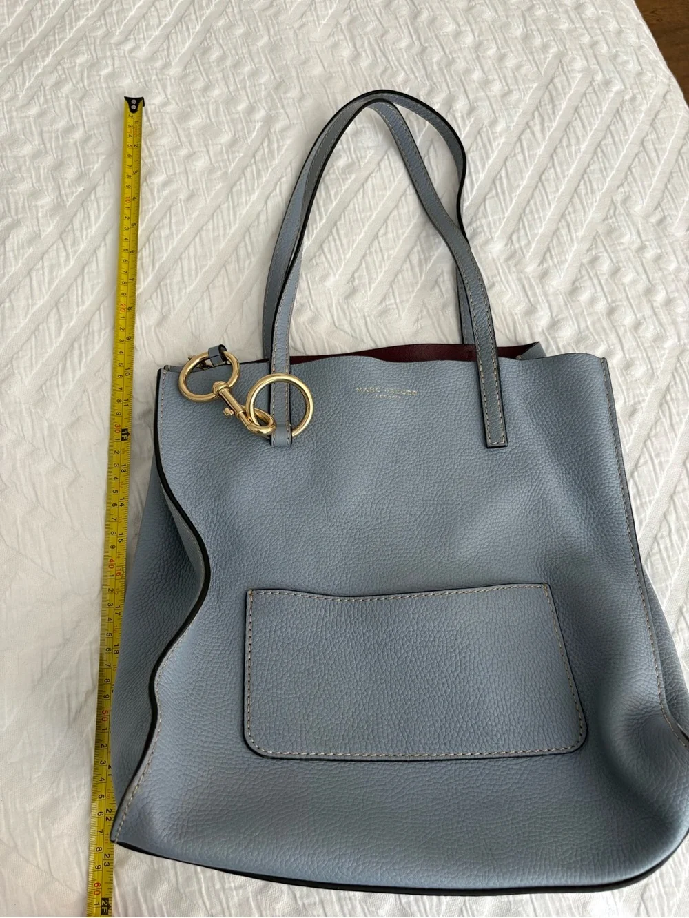 Marc Jacobs Dusty Blue Pebbled Leather Tote with Gold Ring